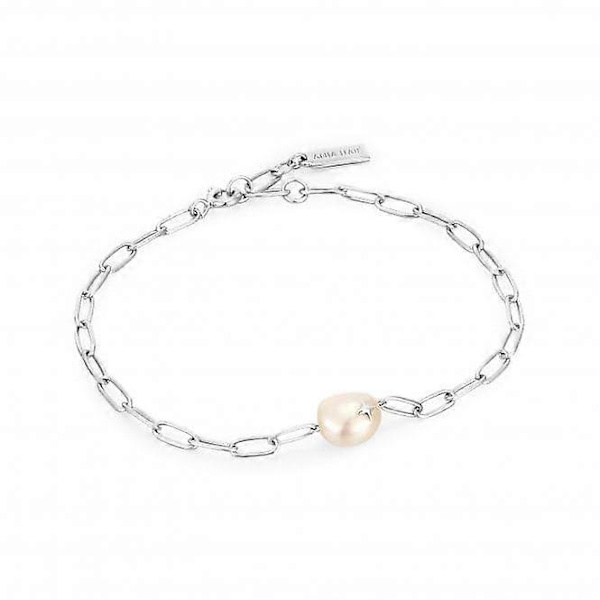 Silver Pearl Sparkle Chunky Chain Armband B043-03H