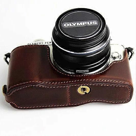 o0P PU Læder Beskyttende Kamera Halv Bund Beskyttelse til Olympus E-PL7 W4V E-PL8 E-PL9 - Kaffe