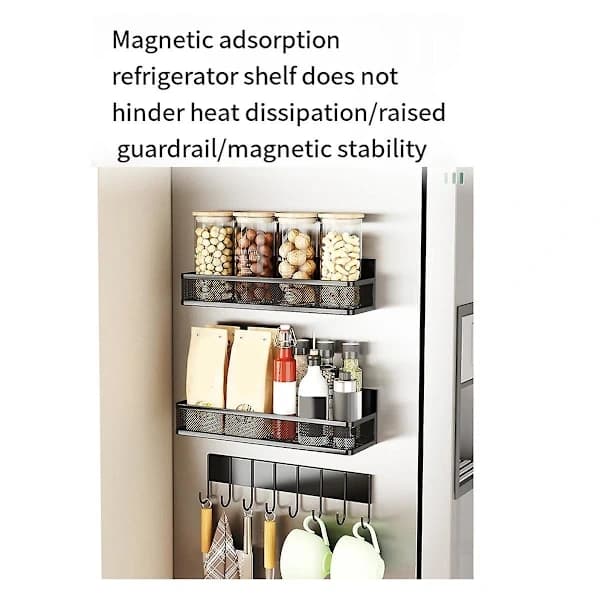 TS-Magnetic Spice Rack for Refrigerator, Magnetic Refrigerator Organizer, Strong Magnetic Refrigerator Shelf