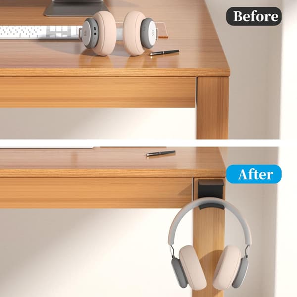Headphone Stand Hook (Black, 2-pack) Headphone Hook that can be attached to the wall or under the table, with strong 3M