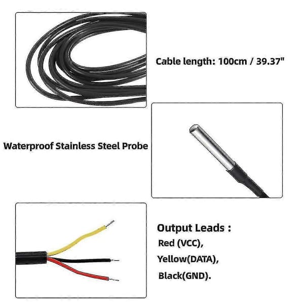 10 stk. Vandtæt DS18b20 Temperatursensor, Digital Temperatur Termisk Kabel Temperatur (-55- +