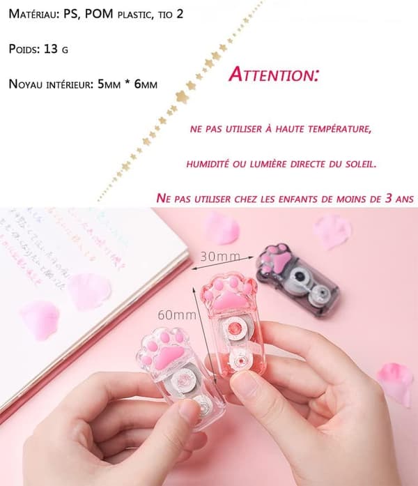 3-pack Söta Korrigeringstejp, Katt Korrigeringstejp, Kawaii Färg