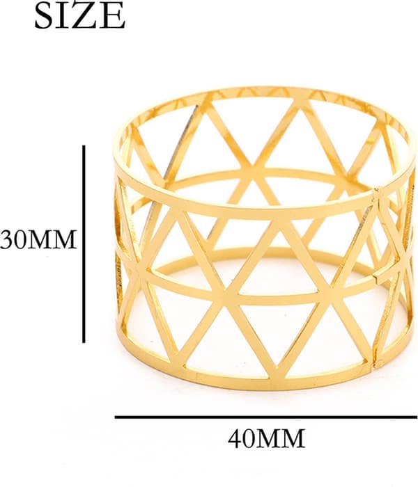 Gold Napkin Rings, 12-Pack, Triangular, for Weddings, Anniversaries, Parties, and Birthdays