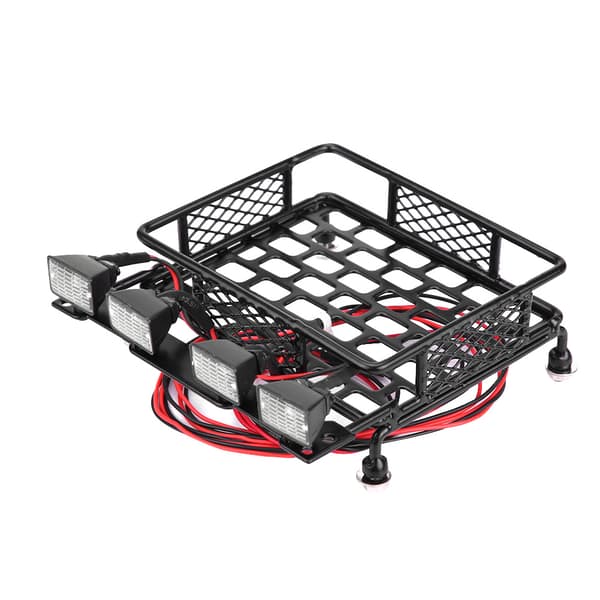 Small Size Roof Rack with LED Light Square for SCX10 1/10 RC Car (4 White)