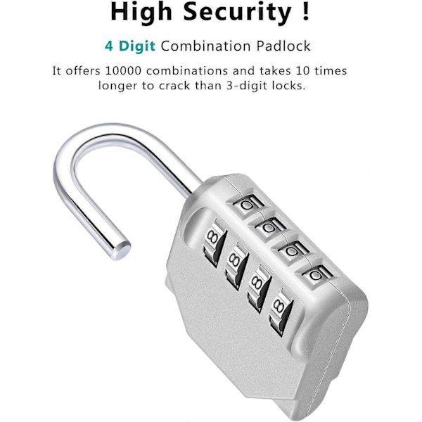 Combination Padlock, 4-Digit Coded Padlock, Gym Lock, School Locker Lock, Weatherproof Outdoor Combination Lock (Black) Silver Silver