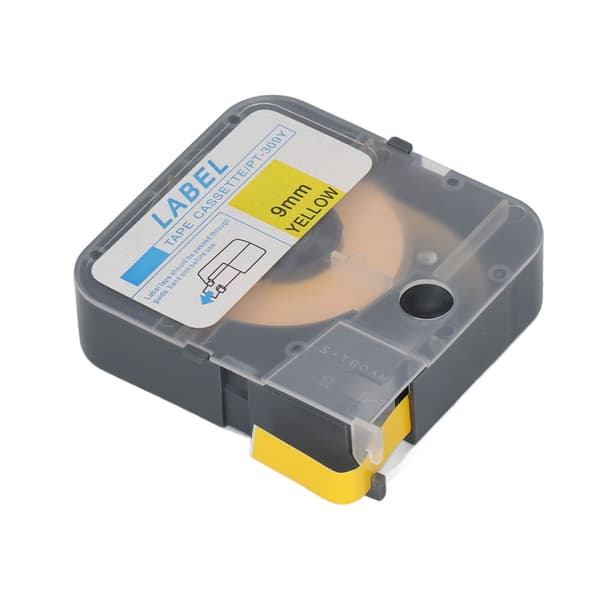 Label Machine Tape Clear Printing 9mm Width Durable Yellow Printer Supplies with Case for Home Office Replacement