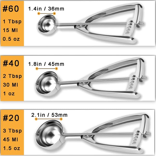 Cookie Scoop Set - Small/1 tbsp, Medium/2 tbsp, Large/3 tbsp - Cookie Dough Scoop, Cookie Scoops for Baking Set of 3