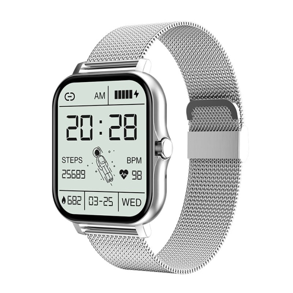 Smartwatch: Bluetooth Talk Sport Pedometer Sleep Health Monitor - Silver (stål + silikonband)