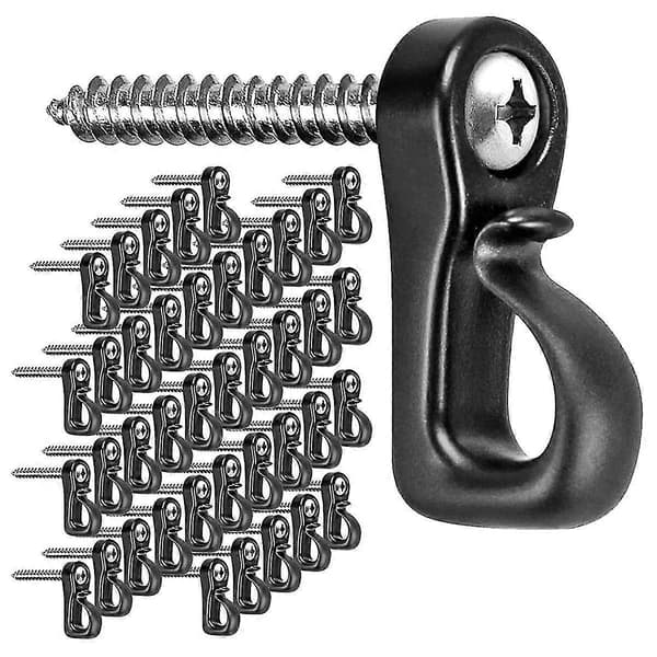 40-pack Q-Hooks, Christmas Light Hooks with Screw for Garage, Outdoor, Drop Wire, LED String Lights, Black