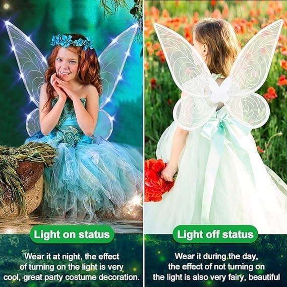 LED-hårbånd for voksne med glitrende alvevinger og stjerner til karneval, hvit