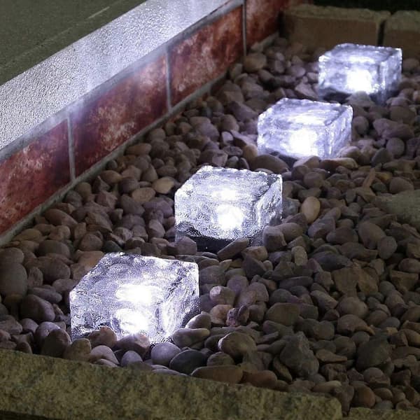 Solcelledrevne brostein hvite 2-pakning - Vanntette LED-solcellelamper for hagebelysning (FMY)