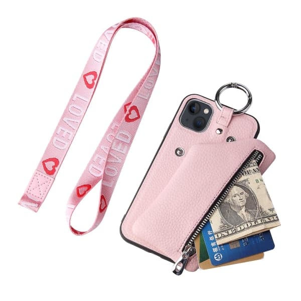 Lommebokveske iPhone 13, iPhone 13-deksel, rosa