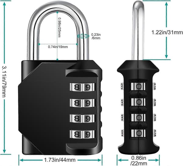Combination Padlock, 4 Digit Coded Padlock, Gym Lock, School Locker Lock, Weatherproof Outdoor Combination Lock (Black) black black