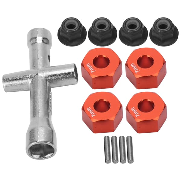 12 mm kuusikulmainen pyörännavan sovitin 7 mm paksu M4 laippalukkomutterit ristiavainsetti 1/10 RC-autoon, punainen