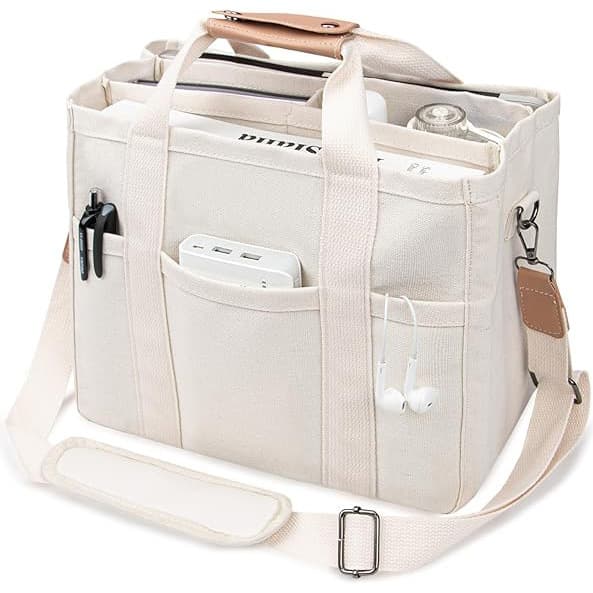 Tote Bag Stor Kapasitet, Håndveske med Flere Rom, Organizer-Hvit