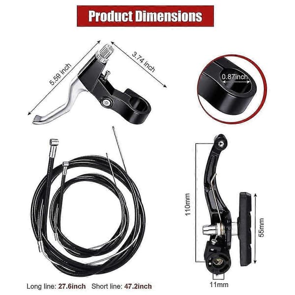 Complete Bicycle Mountain Bike Set, V-brake + Outer Cables + Handle + Front/Rear Bicycle Brake Accessories
