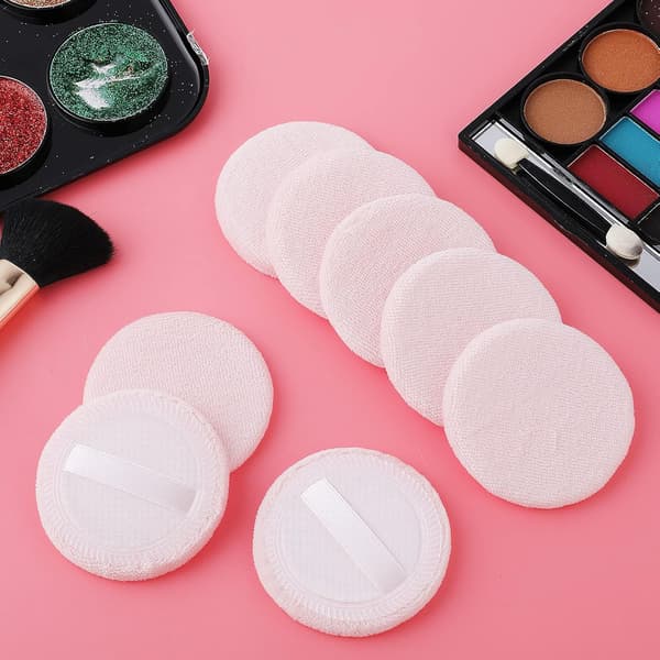Sæt med 12 makeup-pudderkvaster, runde pudderkvaster af ren bomuld til makeup og løs pudder, hudfarve