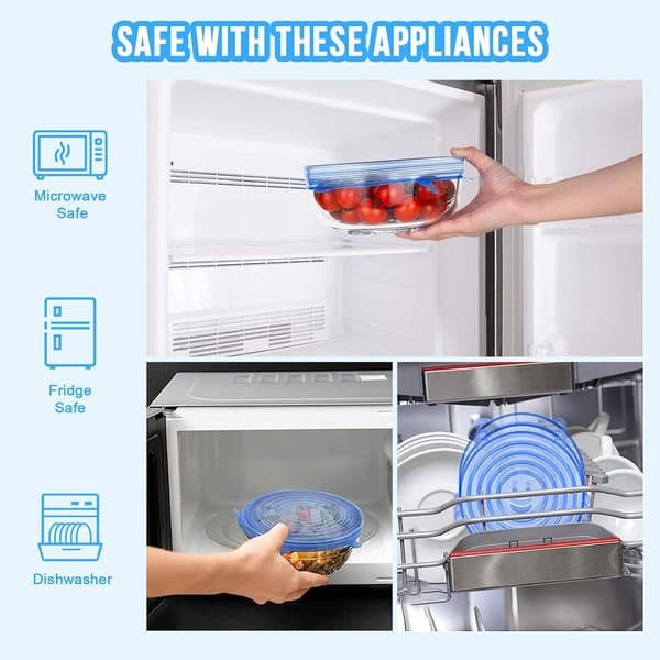 Reusable Silicone Lids 18 Pcs Stretchable Silicone Lids Permanent Food Silicone Lids in 6 Different Sizes for Jars, Bowls, Bottles