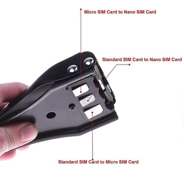 Universal 3-i-1 punch/standard SIM/micro SIM/nano SIM-kortklipper til alle SIM-kort fra smartphones/tablets inklusive SIM-adapter [DB]