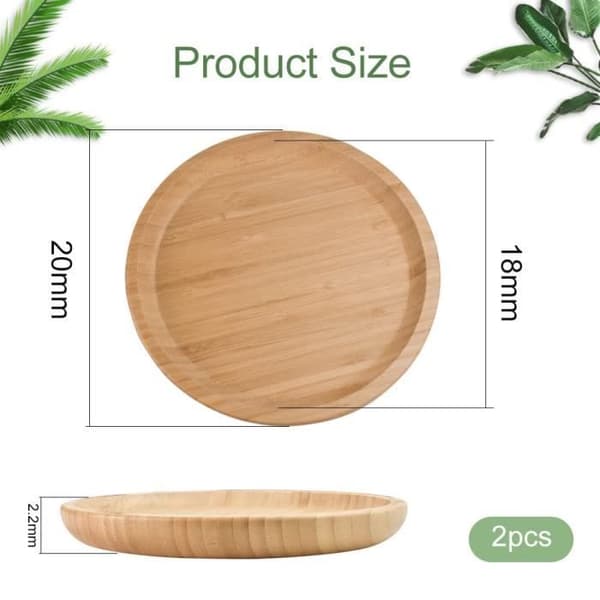 Sett med 2 bambusunderlegg, 20 cm rundt brett, underlegg for planter, kopper, teserviser, vaser