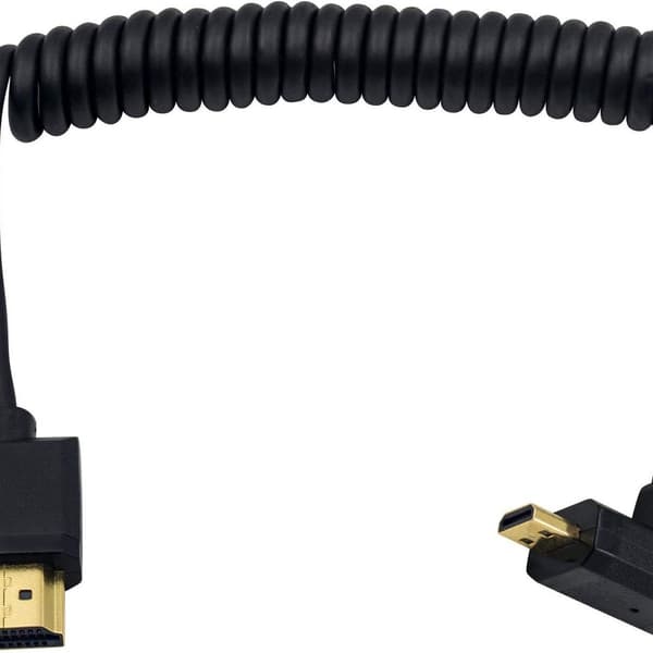 HDMI til standard HDMI-kabel, Micro HDMI til HDMI spiralkabel, vinklet, 1,2 m
