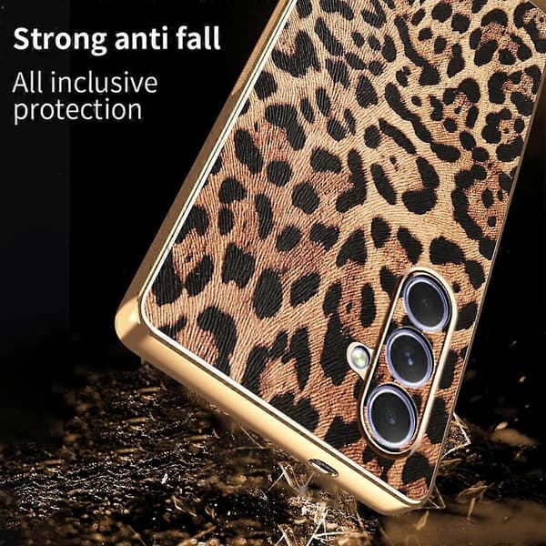 Compatible Case for Samsung Galaxy A54 5G, Leopard Print PU Leather Coated TPU + PC Electroplated Phone Cover