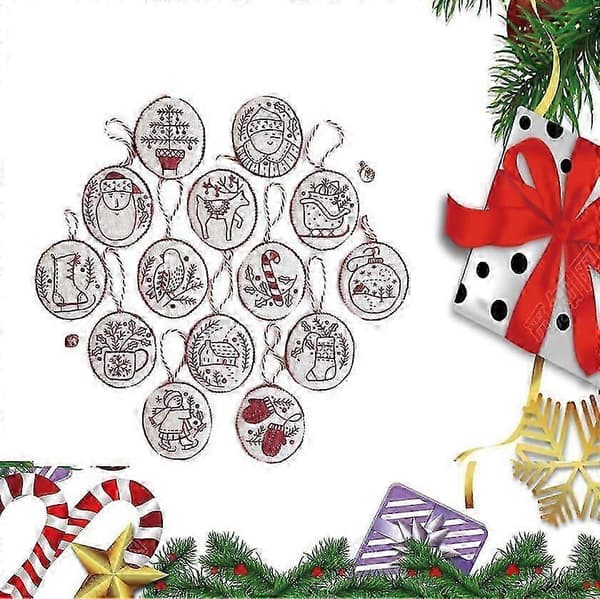 Glædelig og lys håndlavet broderi julepynt sæt, julebroderisæt, broderisæt julepynt, til julebroderi