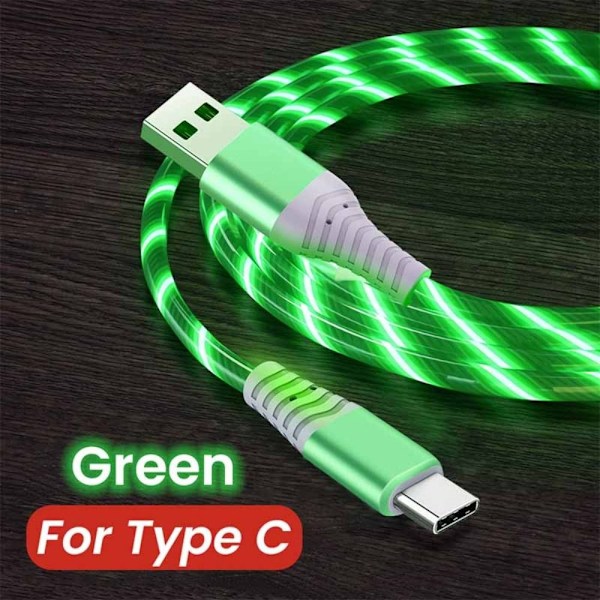 2 stk Streaming Datakabel Mobiltelefon Ladekabel GRØNN Grønn Green Type C-Type C
