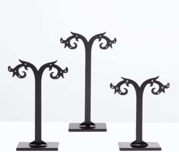 Akryl øreringeholder sort 3 stk med 8 huller T-design -