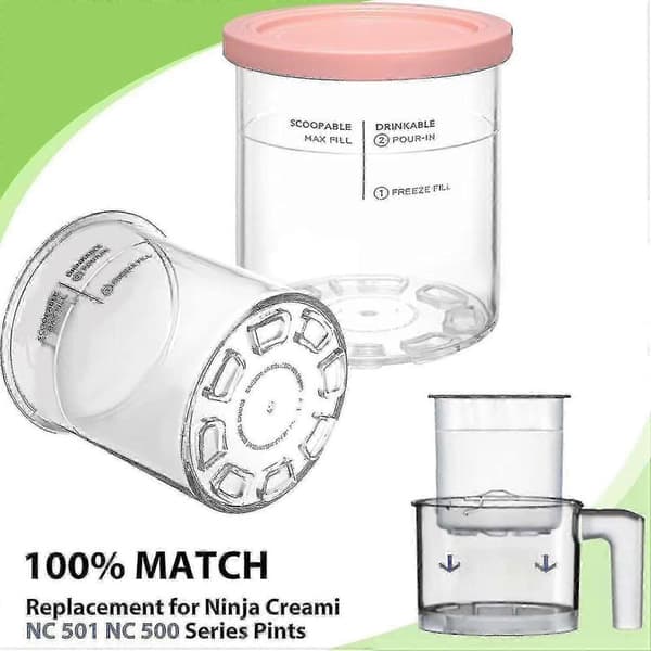 For Ninja Creami Deluxe 4-pack Replacement Pints and Lid Set with Secure Locking Ribs Compatible with NC501 NC500 Series Ice Cream Maker Accessories