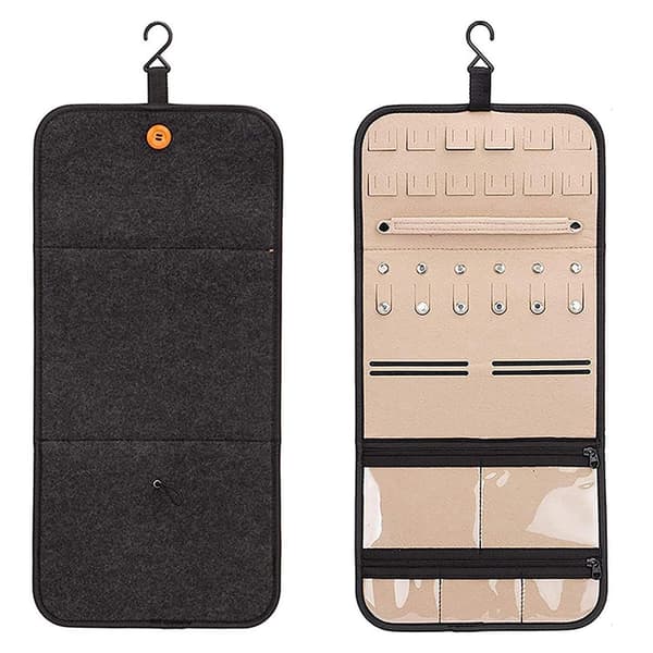 2-pack smyckesresväska, smyckesorganisatör för resor, hängande (grå)