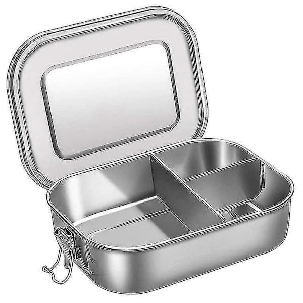 Bento Box Matboks i Rustfritt Stål med 3 Rom, Bento Matboks for Smørbrød og To Sideretter, Matbeholder