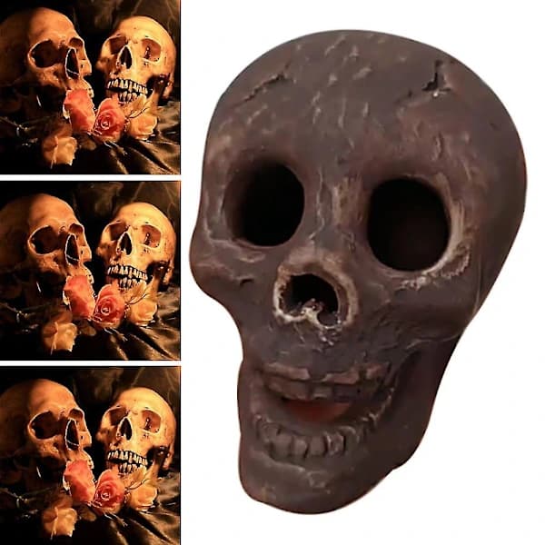 Halloween Keramisk Lera Skalle Eldstad Brinnande Horn