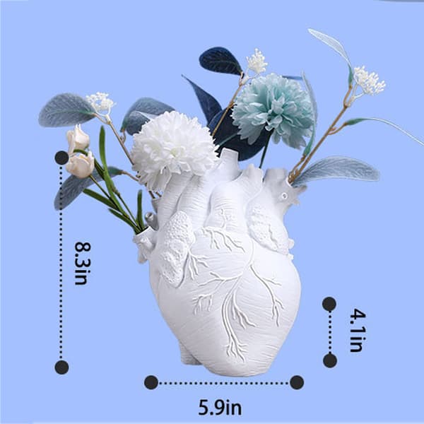 Anatomical Heart Vase Creative Resin Art Home Decor (White) white white
