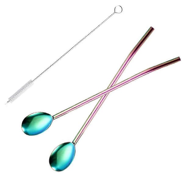 Drinking Straw Spoon Stainless Steel Reusable Metal Spoon Straws