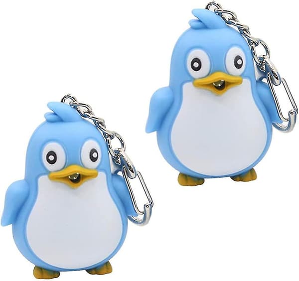 2 stk Pingvin Nøglering LED-belysning med lyd Vedhæng Håndtaske Charm Gave (blå) blå blå blue