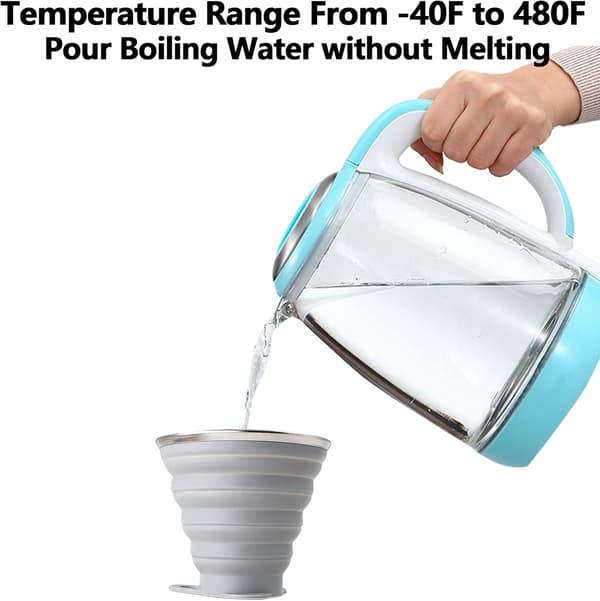 Vikbar Resemugg i Silikon, Portabelt Vikbart Vildmarksmuggset med Lock, Grå och Blå - 2-pack