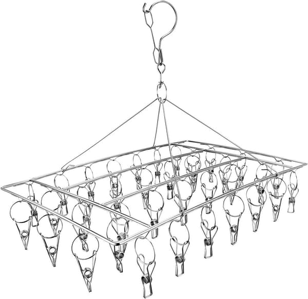 Sock Drying Rack, Hanging Clothes Drying Rack with 36 Windproof Stainless Steel Clips for Socks, Underwear, Clothes and Towels