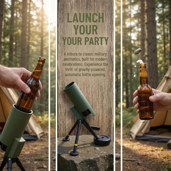 Beer Bottle Opener 51mm Mortar Design Automatic Press Cap Ejector for Beer and Soda Party Gift Green