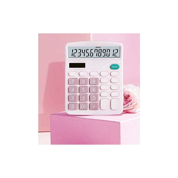 Kalkulator, 12-biters solcellebatteri, dobbel strømstandardfunksjon, elektronisk kalkulator (rosa)