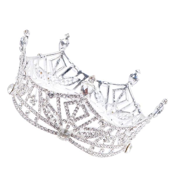 Retro Crown Rund Stor Krone Rhinestone Dekor Bryllupskrone til Brud Kvinde Dame (Som Vist)