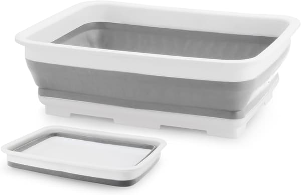 Sammenleggbart basseng, bærbar skål, for oppvask/camping, rektangulær plassbesparende design, enkel oppbevaring for hjemmet (6,2L, grå)