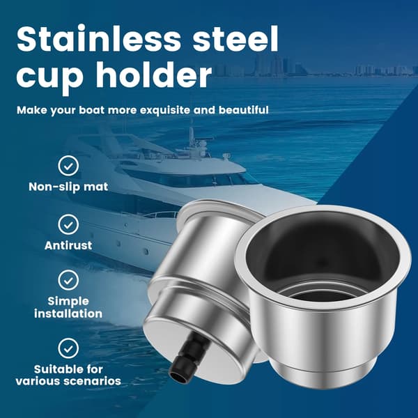 Koppholder i rustfritt stål for båt, innfellbar drikkeholder med dreneringshull for maritim bruk, sølv, 4-pakning