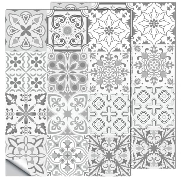 Moroccan Tile Decals - 24 Grey 15x15 cm Stickers for Kitchen & Bathroom