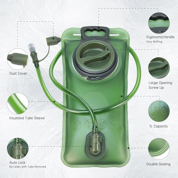 Hydration Bladder, 2L Leak-Proof Water Bladder, Leak-Proof Water Reservoir with Insulated Hose, for Cycling Hydration Backpack