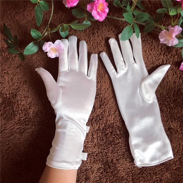 Satin Dobbelte Roset Handsker Bryllupstilbehør Elegante Dame Brudehandsker