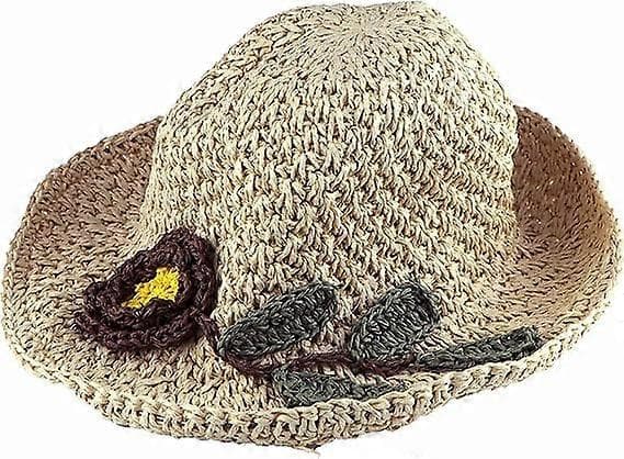 Solhat til kvinder, hæklede blomster, justerbar strandhat, behagelige og åndbare hatte til kvinder udendørs, beige