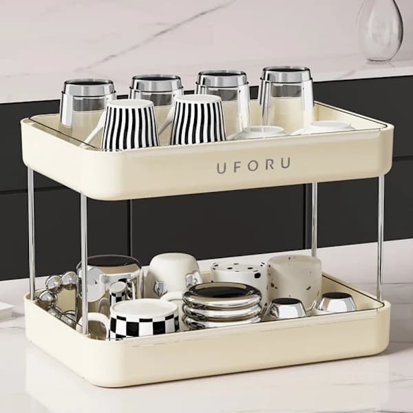 Double-Layer Desktop Storage Rack, Multifunctional Cup Holder with Drain Tray, Saves Space in Kitchen, Home, and Office Ankola Red