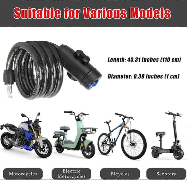 Bicycle Lock Amelia 3 2018, 110cm/1cm Security Bicycle Cable Lock With Mounting Bracket For Bicycle [DB]