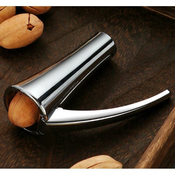 Nutcracker, fits all nuts, minimal effort to crack hard shells, no flying shells and no pinched fingers, Silver.